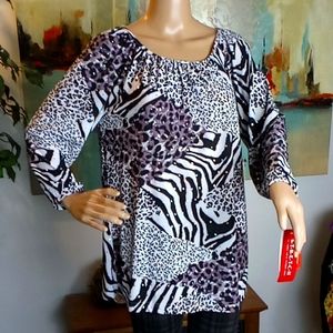 Cathy Daniels Sequined Animal Print Top, ladies size M